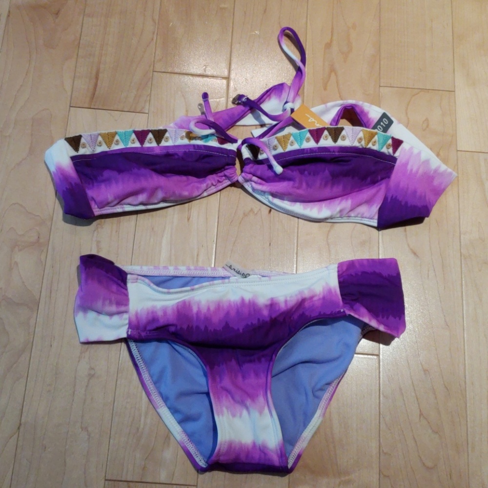Raisins swimsuit purple tie dye, top M, bottom S